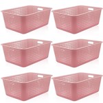 Ficha técnica e caractérísticas do produto 6 Caixas Organizadoras Maxi Grande Organize Cesto Plástico 40l Rosa Quartzo - ou