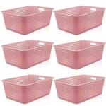 Ficha técnica e caractérísticas do produto 6 Caixas Organizadoras Maxi Grande Organize Cesto Plástico 40L Rosa Quartzo