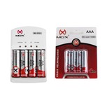 Ficha técnica e caractérísticas do produto 8 Pilhas Recarregáveis Mox 4 Aa + 4 Aaa + Carregador Rápido