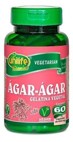 Ficha técnica e caractérísticas do produto Agar-agar Gelatina Vegetal 600mg 60 Cápsulas - Unilife