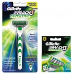 Ficha técnica e caractérísticas do produto Aparelho de Barbear Gillette Mach 3 Sensitive + Carga Mach 3 - 3 Unidades