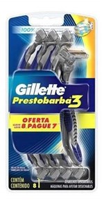 Ficha técnica e caractérísticas do produto Aparelho de Barbear Gillette Prestobarba 3 C/ 8 Unidades