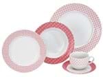 Aparelho de Jantar 20 Peças Etilux Porcelana - Redondo Branco e Vermelho Yuki APJA001