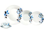 Aparelho de Jantar 20 Peças Evolux Porcelana - Redondo Branco Inova Floral Azul