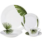 Aparelho de Jantar 30 Peças Porcelana Folhas Verdes Branco - Rochelle