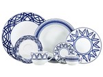 Aparelho de Jantar 30 Peças Schmidt Porcelana - Redondo Azul e Branco Helena Voyage Coup