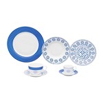 Ficha técnica e caractérísticas do produto Aparelho de Jantar 42 Peças de Porcelana White Blue Geometry Wolff - Rojemac