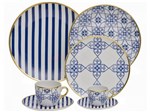 Ficha técnica e caractérísticas do produto Aparelho de Jantar 42 Peças Oxford Porcelana - Redondo Branco e Azul Lusitana