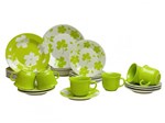 Aparelho de Jantar Chá 20 Peças Biona Cerâmica - Redondo Verde e Branco Primavera