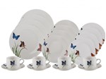 Aparelho de Jantar Chá 20 Peças Lyor Porcelana - Redondo Branco Butterflies