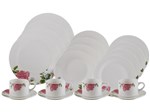 Aparelho de Jantar Chá 20 Peças Lyor Porcelana - Redondo Branco Roses