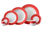 Aparelho de Jantar Chá 30 Peças Schmidt - Porcelana Redondo Vermelho e Branco Prática PM