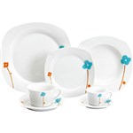 Ficha técnica e caractérísticas do produto Aparelho de Jantar em Porcelana com Ramos em Azul e Marrom 42 Peças