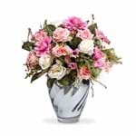 Ficha técnica e caractérísticas do produto Arranjo de Flores Artificiais Rosas Coloridas Provencais no Vaso Espelhado 30x35 Cm
