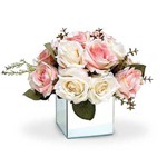 Ficha técnica e caractérísticas do produto Arranjo de Flores Artificiais Rosas Mistas Vaso Espelhado Pequeno 25x15