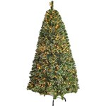 Ficha técnica e caractérísticas do produto Árvore de Natal com Pisca 2,1m 815 Galhos - Enfeitada com Frutinhas Douradas e Base Metálica - Orb Christmas