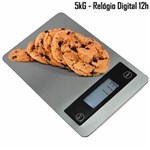 Ficha técnica e caractérísticas do produto Balança Digital de Precisão Cozinha e Comércio 1g a 5 Kg Slim com Relógio CBRN02597