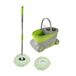 Ficha técnica e caractérísticas do produto Balde Mop Centrifugador Esfregao 2 Refis Com Alça Rodas E Dreno - Cinza E Verde