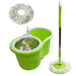 Ficha técnica e caractérísticas do produto Balde Mop Esfregao Inox 360 Spin Centrifuga Limpeza + 1 Refil com Rodinha (bsl-mop-5/verde/clb-03001)