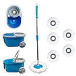 Ficha técnica e caractérísticas do produto Balde Spin Mop Centrifuga Inox com Rodas Esfregão + 6 Refis - Azul