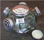 Ficha técnica e caractérísticas do produto Baleiro de Vidro Giratório Mini 05 Potes Tampa Alumínio
