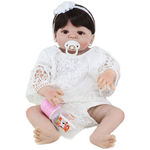 Ficha técnica e caractérísticas do produto Bebê Reborn 100% Silicone Boneca Realista Vestido Crochê Branco 55cm 1,6 Kg #041AS