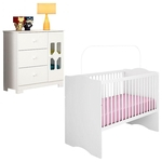 Ficha técnica e caractérísticas do produto Berço Americano Alegria e Cômoda Infantil New Cristal Branco Brilho – Canaã