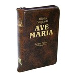 Ficha técnica e caractérísticas do produto Biblia Sagrada com Ziper Marrom Media - Ave Maria