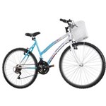 Ficha técnica e caractérísticas do produto Bicicleta Adulto Aro 26 Marbela Feminina 18 Marchas com Cestão Azul Track