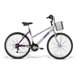 Ficha técnica e caractérísticas do produto Bicicleta Aro 26 Caloi Ventura com 21 Marchas e Cesto Dianteiro - Prata/Violeta