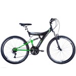 Ficha técnica e caractérísticas do produto Bicicleta Aro 26 Dupla Suspensão TB300 Preto/Verde Neon - Track Bikes - Track Bikes