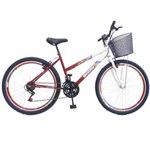 Ficha técnica e caractérísticas do produto Bicicleta Aro 26 Feminina 18 Marchas com Cesta Vermelho - VERMELHO