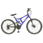 Ficha técnica e caractérísticas do produto Bicicleta Aro 26 FULL Supensão Disco Azul/Preto