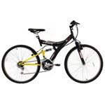 Ficha técnica e caractérísticas do produto Bicicleta Aro 26 Track Bikes TB100XS com 18 Marchas e Dupla Suspensão - Preta/Amarela
