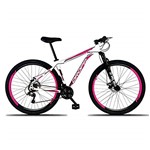 Ficha técnica e caractérísticas do produto Bicicleta Aro 29 Quadro 19 Alumínio 21 Marchas Freio a Disco Mecânico Branco/Pink - Dropp
