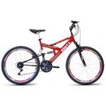 Ficha técnica e caractérísticas do produto Bicicleta Bikeland Full Suspension Aro 26-21 Marchas Vermelho - VERMELHO