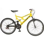 Ficha técnica e caractérísticas do produto Bicicleta Colli Aro 26 GPS Dupla Suspensão 21 Marchas Freios V-Brake Aço Carbono - Amarelo
