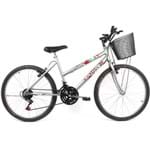 Ficha técnica e caractérísticas do produto Bicicleta Feminina Aro 24 Mountain Bike Com Cesta - Prata
