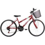 Ficha técnica e caractérísticas do produto Bicicleta Feminina Aro 24 Mountain Bike Com Cesta - Vermelha