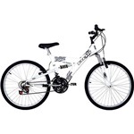 Ficha técnica e caractérísticas do produto Bicicleta Polimet Kanguru Aro 24 18 Marchas Full Suspension - Branca