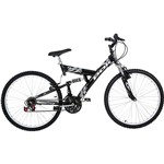 Ficha técnica e caractérísticas do produto Bicicleta Polimet Kanguru Aro 26 18 Marchas Full Suspension - Preta