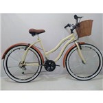 Ficha técnica e caractérísticas do produto Bicicleta Retro Beach Feminina Aro 26 Creme C/18v Cesta Vime