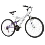 Ficha técnica e caractérísticas do produto Bicicleta Track & Bikes Aro 26 TB-200 com Suspensão Central, Branca/Lilás