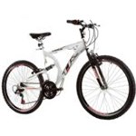 Ficha técnica e caractérísticas do produto Bicicleta Track Bikes XK-400, Branca, Aro 26, 21 Marchas, Dupla Suspensão - Track Bikes
