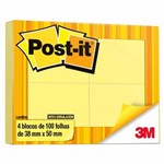 Ficha técnica e caractérísticas do produto Bloco Adesivo Post-it 3M 38x50mm Amarelo 4x100 Folhas