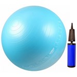 Ficha técnica e caractérísticas do produto Bola Suíça 65 Cm com Ilustração para Pilates e Yoga Cor Azul Bomba de Dupla Ação de Mão