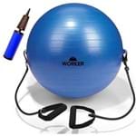 Ficha técnica e caractérísticas do produto Bola Suíça Gym Ball para Pilates Yoga Ginástica Fisioterapia 65cm com Extensores Azul