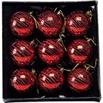 Ficha técnica e caractérísticas do produto Bola Vermelha com Listras em Glitter, 7cm, 9 Unidades - Christmas Traditions