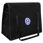 Bolsa Organizadora Porta Malas Universal Preto Logo Volkswagen Bordado em Carpete