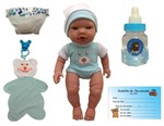Ficha técnica e caractérísticas do produto Boneco Bebê Bebezinho Real Menino Recém Nascido com Acessórios Azul Estilo Reborn - Roma
